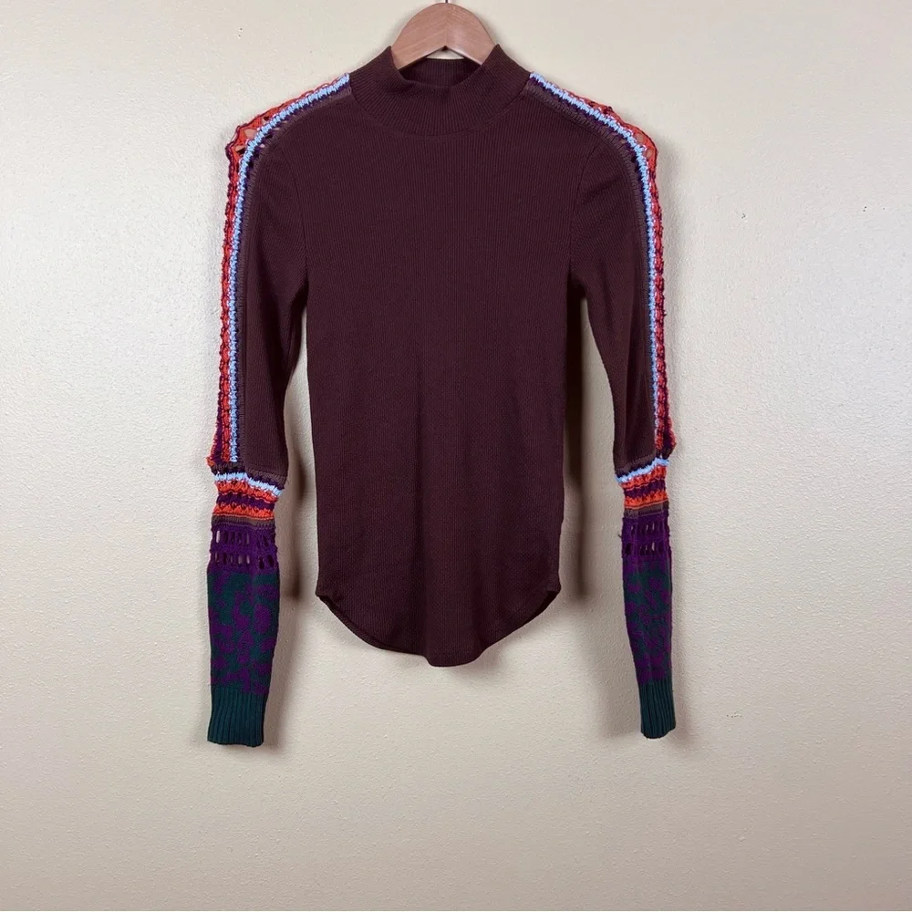 NWT Free People Top Pullover Crochet Switch It Up Boho Thermal Knit